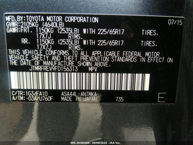JTMRFREV9FD156313 Toyota Rav4 Xle
