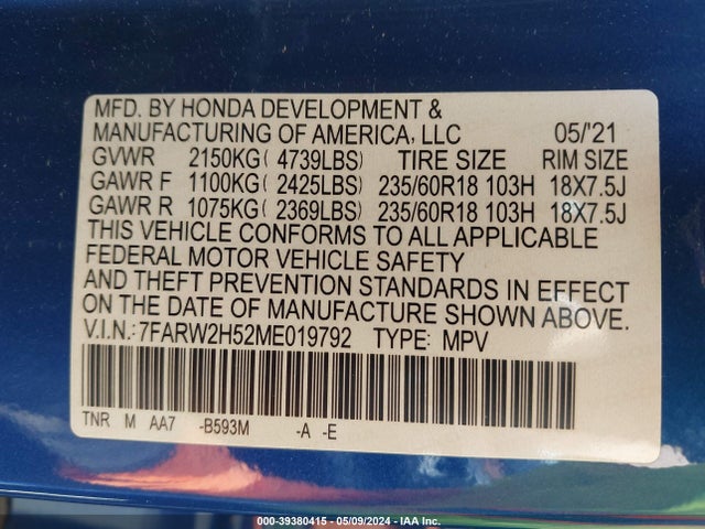 Honda Cr-v Awd Ex 2021 7FARW2H52ME019792 Image 9