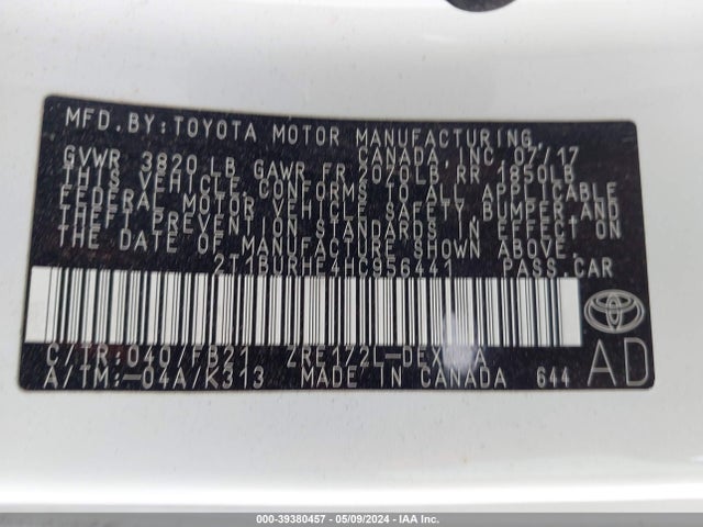 Toyota COROLLA LE 2017 2T1BURHE4HC956441 Image 9