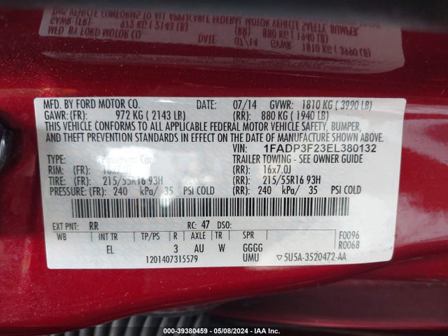 Ford FOCUS SE 2014 1FADP3F23EL380132 Image 9