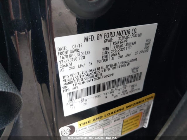 Ford Expedition El Platinum 2016 1FMJK1MTXGEF02225 Image 9