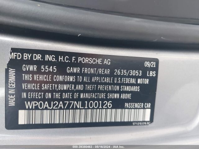 WP0AJ2A77NL100126 Porsche PANAMERA 4