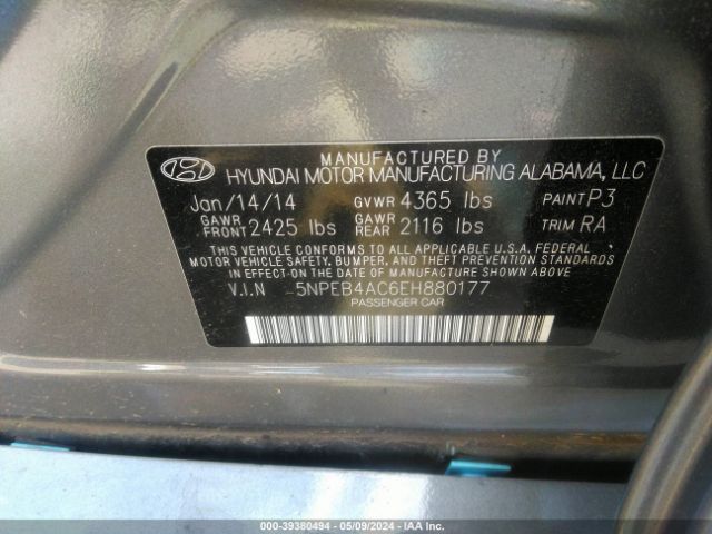 5NPEB4AC6EH880177 Hyundai SONATA GLS