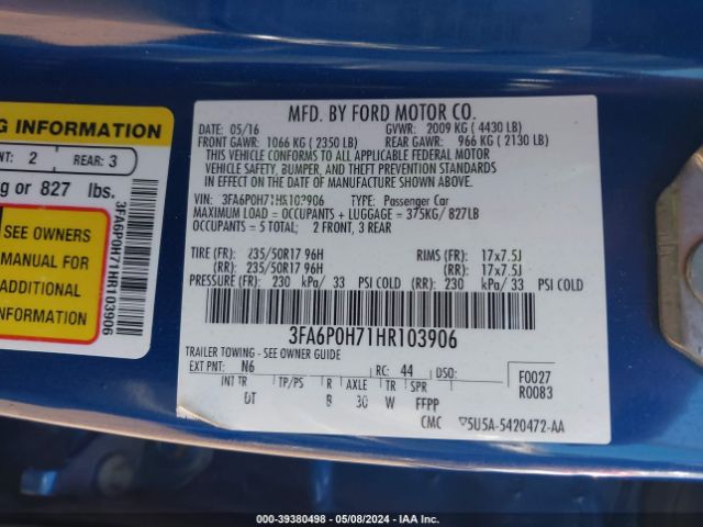3FA6P0H71HR103906 Ford FUSION SE