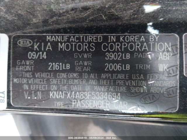 KNAFX4A83F5334694 KIA FORTE EX
