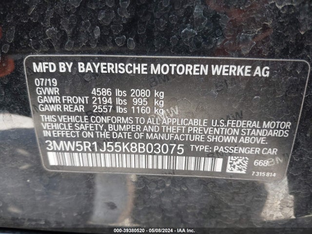 BMW 330I 2019 3MW5R1J55K8B03075 Image 9