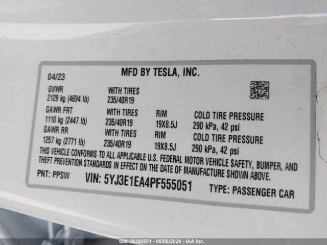 5YJ3E1EA4PF555051 Tesla Model 3 Rear-wheel Drive