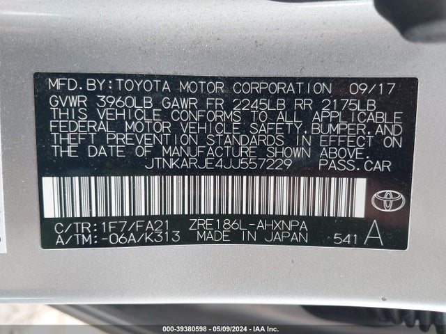 Toyota COROLLA IM 2018 JTNKARJE4JJ557229 Image 9
