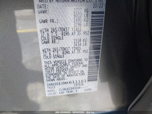 Nissan Frontier Pro-x 4x2 2024 1N6ED1EJ0RN611161 Image 9