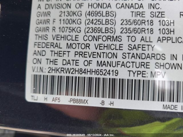2HKRW2H84HH652419 Honda Cr-v Ex-l/ex-l Navi
