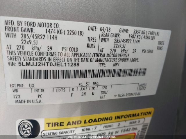 5LMJJ2HT0JEL11288 Lincoln Navigator Select