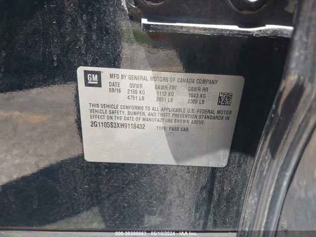 Chevrolet IMPALA 1LT 2017 2G1105S3XH9118432 Image 9