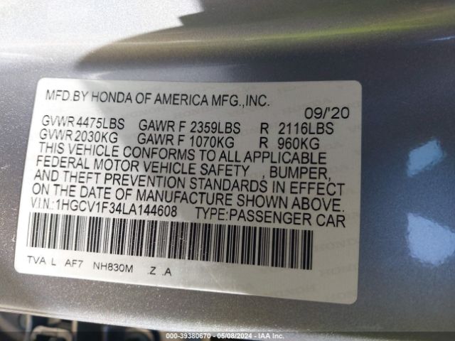 1HGCV1F34LA144608 Honda Accord Sport