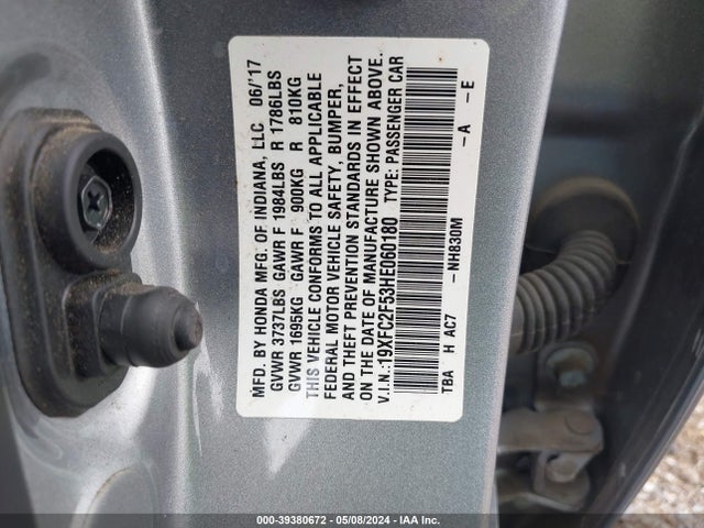 Honda Civic Lx 2017 19XFC2F53HE060180 Image 9
