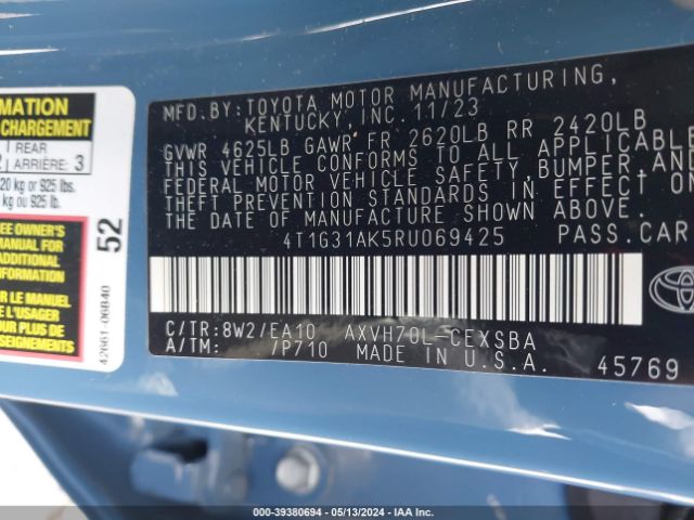 4T1G31AK5RU069425 Toyota Camry Hybrid Se
