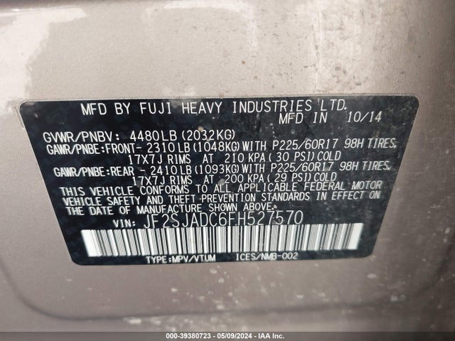 Subaru Forester 2.5i Premium 2015 JF2SJADC6FH527570 Image 9