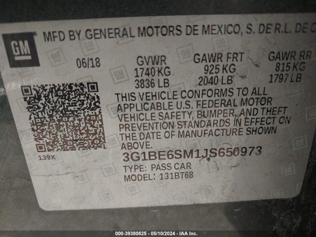 Chevrolet Cruze Lt Auto 2018 3G1BE6SM1JS650973 Image 9