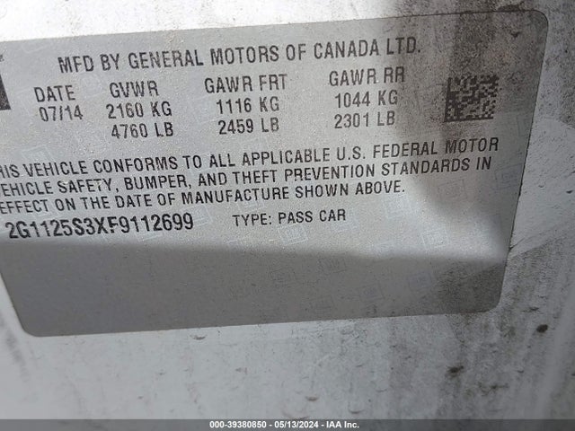 Chevrolet Impala 2lt 2015 2G1125S3XF9112699 Image 9