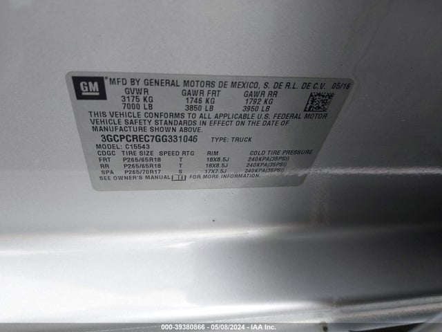 Chevrolet Silverado 1500 1lt 2016 3GCPCREC7GG331046 Image 9