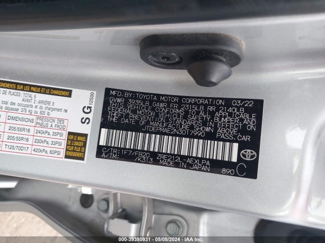 Toyota COROLLA LE 2022 JTDEPMAE2N3017990 Image 9