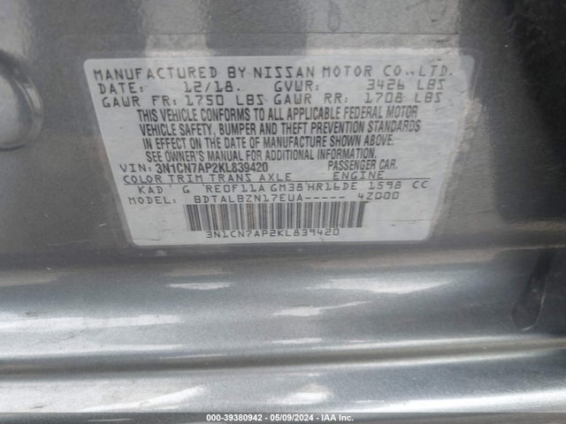 Nissan Versa 1.6 Sv 2019 3N1CN7AP2KL839420 Image 9