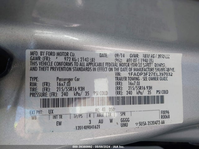 Ford FOCUS SE 2014 1FADP3F27EL397032 Image 9