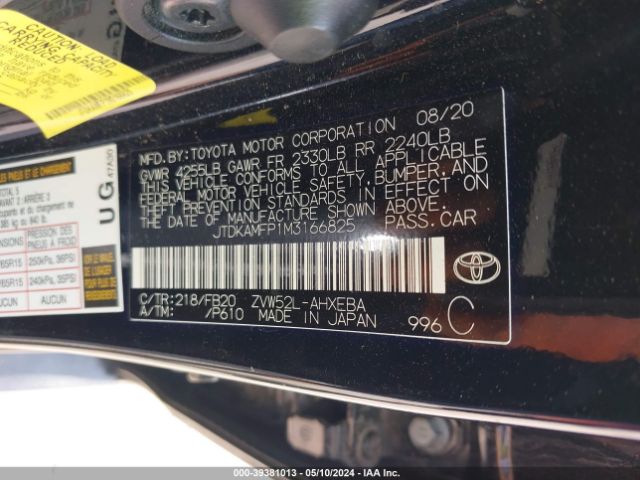 JTDKAMFP1M3166825 Toyota Prius Prime Le