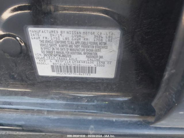 3N1CN7AP7KL865723 Nissan Versa 1.6 Sv