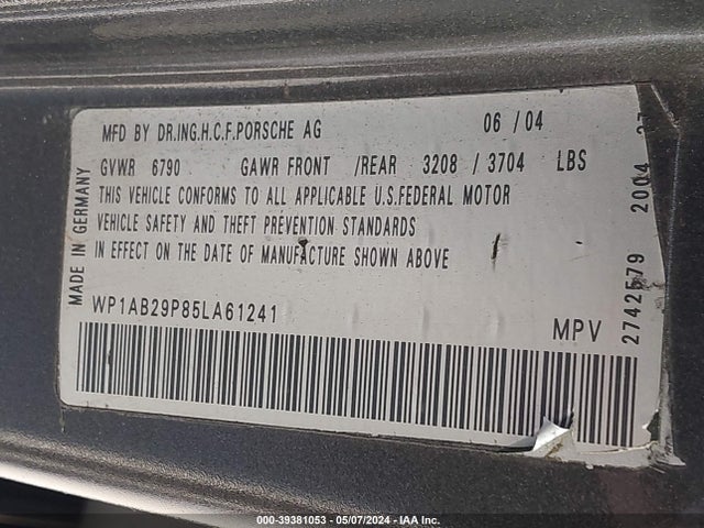 2005 PORSCHE CAYENNE WP1AB29P85LA61241 Photo 8