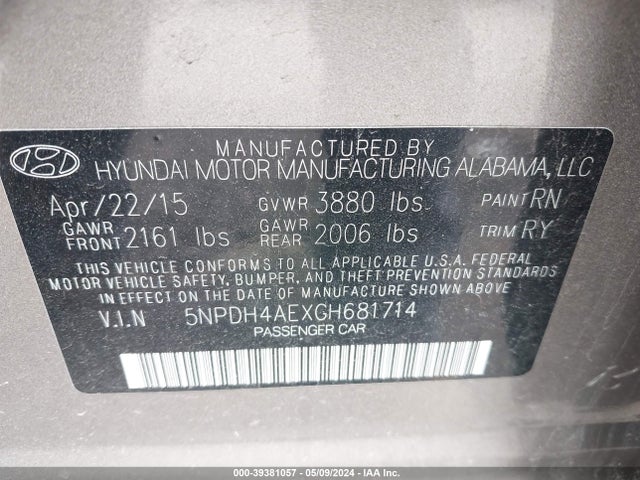 Hyundai Elantra Value Edition 2016 5NPDH4AEXGH681714 Image 9
