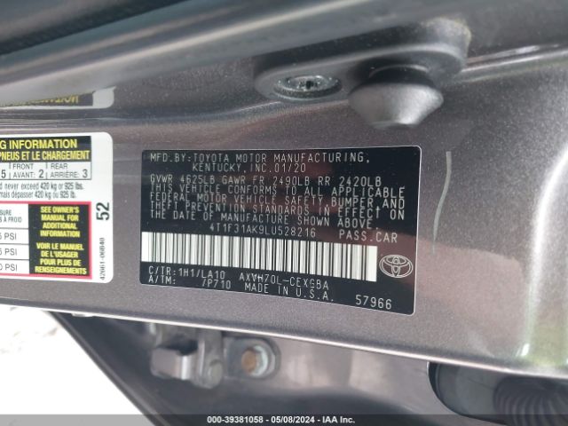 4T1F31AK9LU528216 Toyota Camry Xle Hybrid