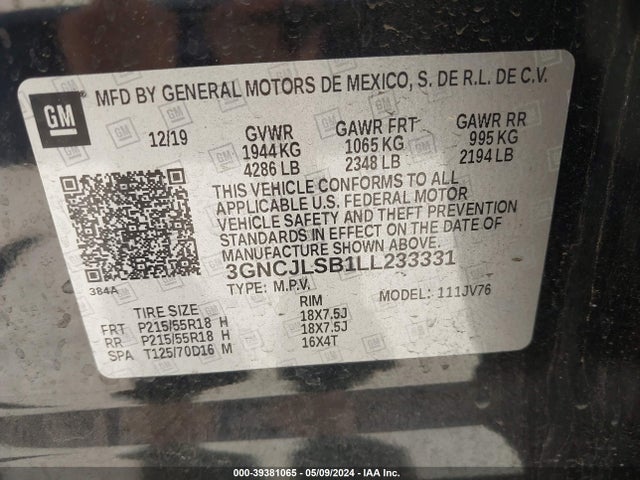 Chevrolet Trax Fwd Lt 2020 3GNCJLSB1LL233331 Image 9