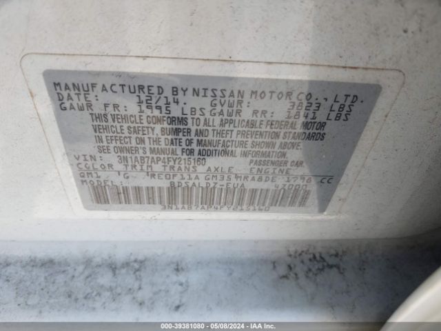 3N1AB7AP4FY215160 Nissan SENTRA SV