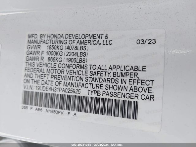 19UDE4H31PA025925 Acura Integra A-spec