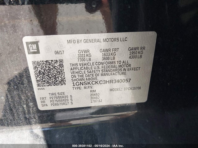 Chevrolet Tahoe Premier 2017 1GNSKCKC3HR340057 Image 9
