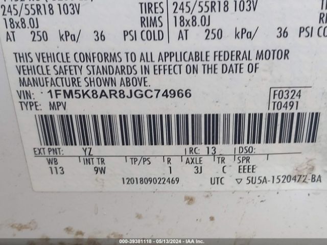 1FM5K8AR8JGC74966 Ford Police Interceptor Utility
