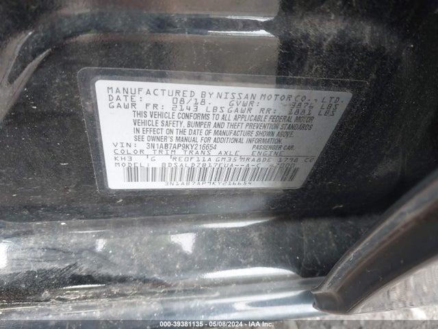Nissan SENTRA SV 2019 3N1AB7AP9KY216654 Image 9