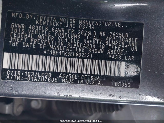 Toyota CAMRY SE 2014 4T1BF1FK8EU802331 Image 9