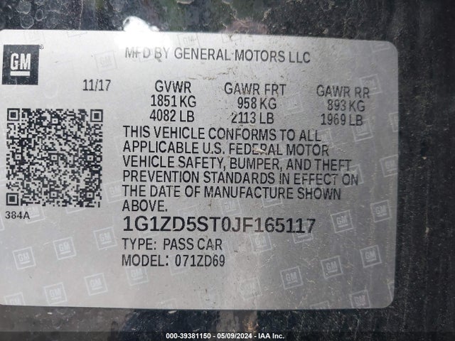 Chevrolet MALIBU LT 2018 1G1ZD5ST0JF165117 Image 9