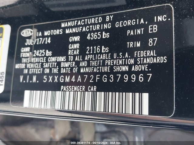 KIA Optima Lx 2015 5XXGM4A72FG379967 Image 9