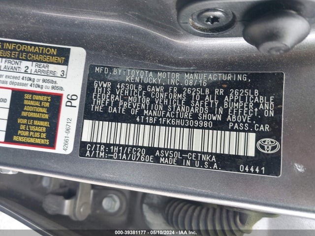 Toyota CAMRY LE 2017 4T1BF1FK6HU309980 Image 9