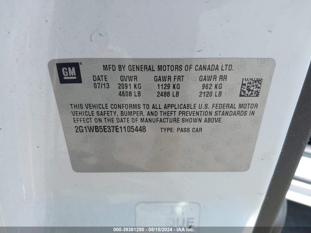 Chevrolet Impala Limited Lt 2014 2G1WB5E37E1105448 Image 9