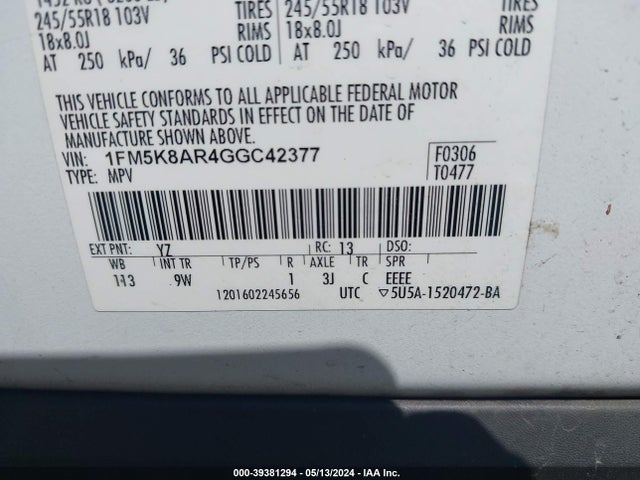 Ford Utility Police Interceptor 2016 1FM5K8AR4GGC42377 Image 9