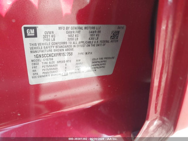 Chevrolet Tahoe Ltz 2015 1GNSCCKCXFR152758 Image 9