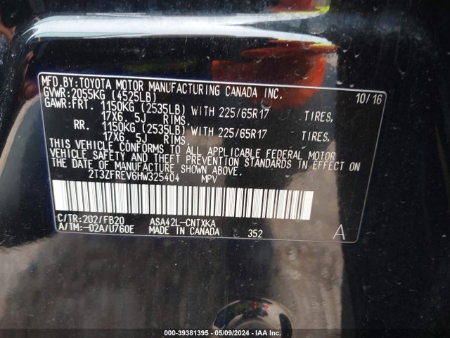 Toyota RAV4 LE 2017 2T3ZFREV6HW325404 Image 9