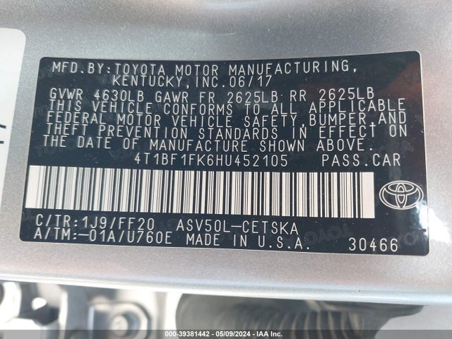 Toyota CAMRY SE 2017 4T1BF1FK6HU452105 Image 9