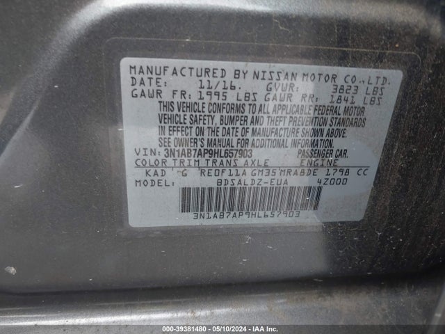 Nissan SENTRA SV 2017 3N1AB7AP9HL657903 Image 9