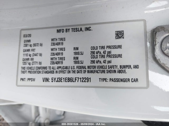 Tesla MODEL 3 2020 5YJ3E1EB6LF712291 Image 24