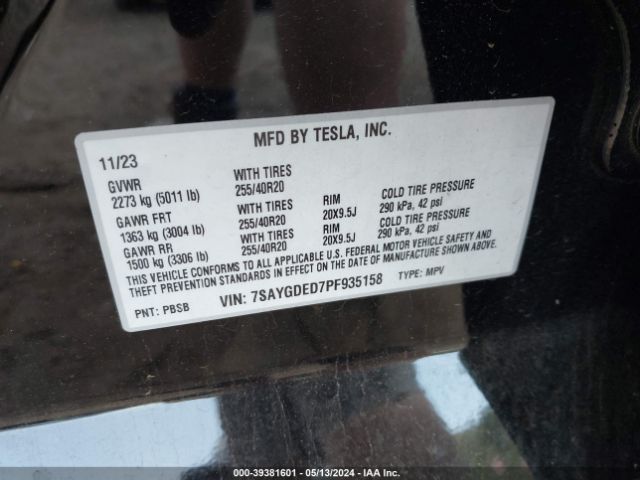 7SAYGDED7PF935158 Tesla Model Y Rwd
