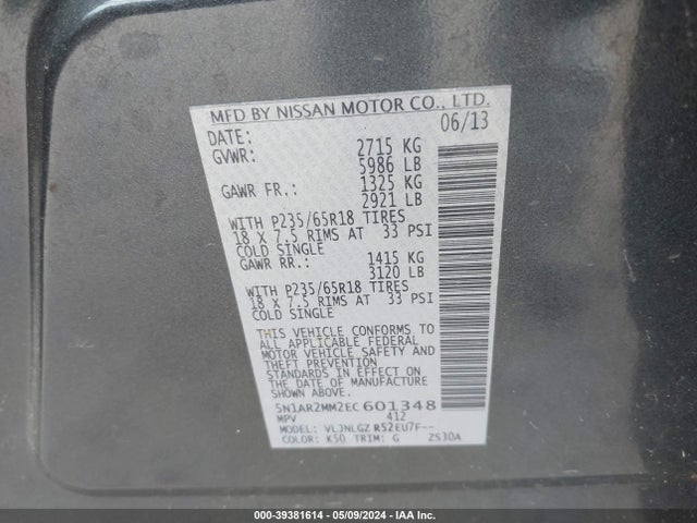 Nissan Pathfinder Sl 2014 5N1AR2MM2EC601348 Image 9